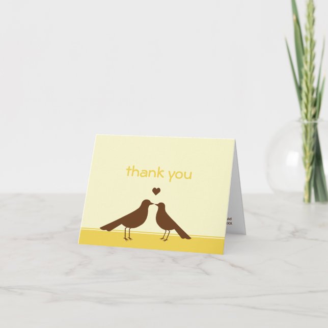 Contemporary love birds yellow brown thank you card (Front)