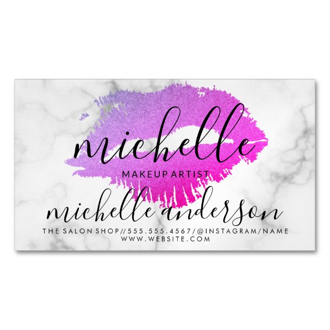Contemporary Makeup Artist Elegant Kiss Marble Business Card Magnet (Front)
