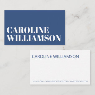 Contemporary Minimal Bold Typography Blue White Business Card