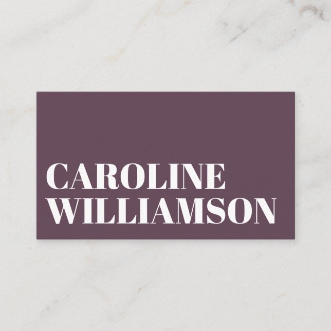 Contemporary Minimal Bold Typography Dark Mauve Business Card (Front)