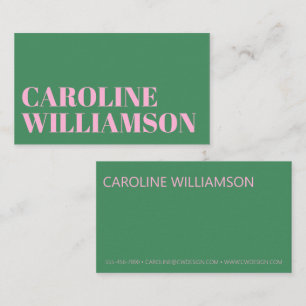 Contemporary Minimal Bold Typography Pink Green Business Card