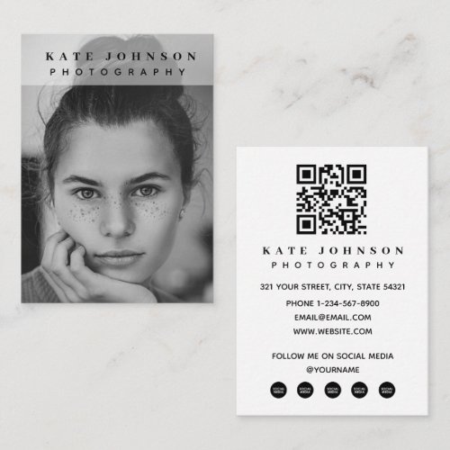 Contemporary Minimal Photo QR Code Social Media Business Card