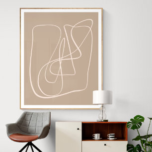 Contemporary Minimalist Abstract Taupe Brown Line Poster