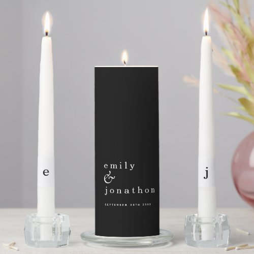 Contemporary Minimalist Black White Text Wedding Unity Candle Set