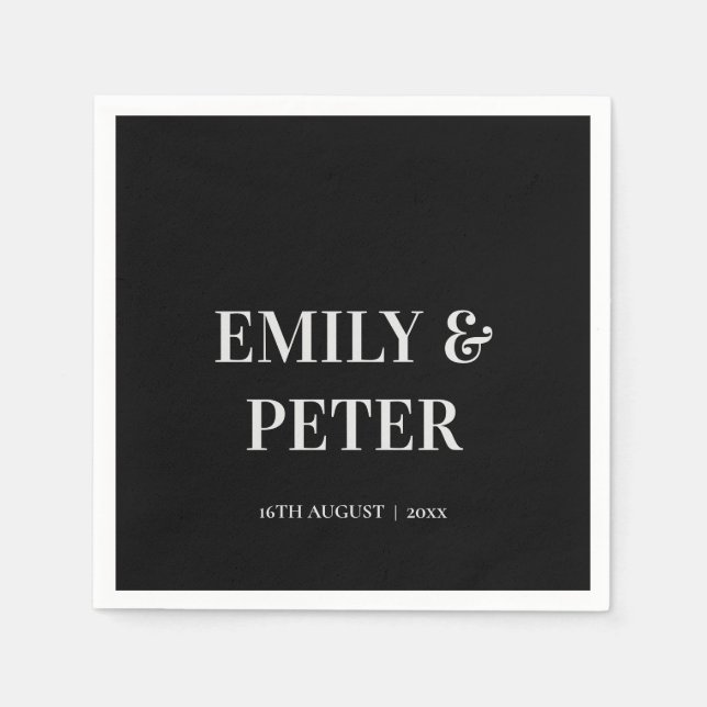 Contemporary Minimalist Black White Wedding Party  Napkins (Front)