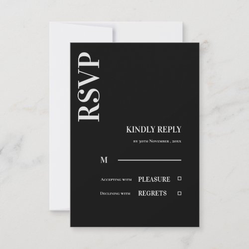 Contemporary Minimalist Black White Wedding RSVP Card