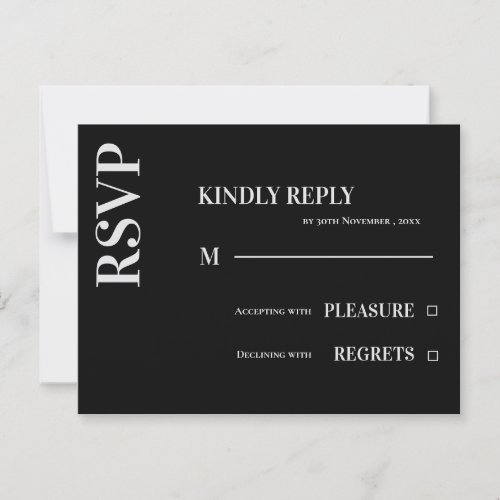 Contemporary Minimalist Black White Wedding RSVP Postcard