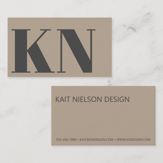 Contemporary Minimalist Bold Monogram Taupe Gray Business Card (Front/Back)