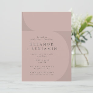 Contemporary Minimalist Color Block Mauve Wedding Invitation