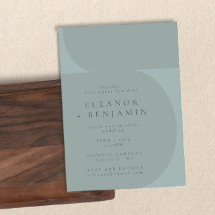 Contemporary Minimalist Color Block Teal Wedding Invitation