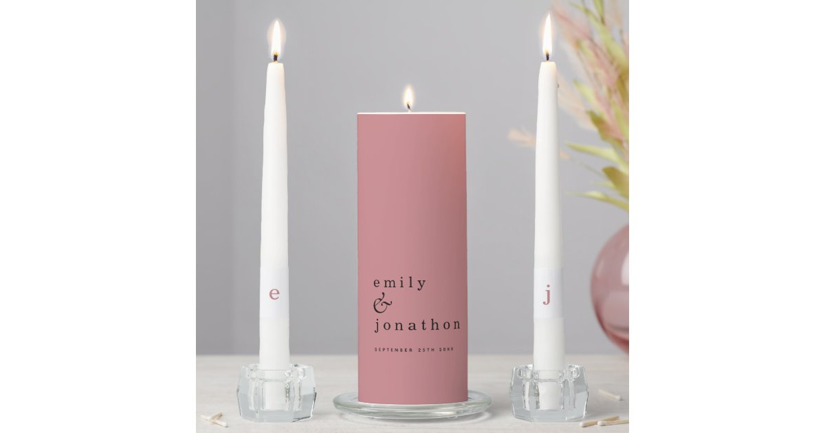 Contemporary Minimalist Dusty Rose Text Wedding Unity Candle Set Zazzle