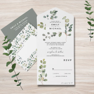 Contemporary Minimalist Eucalyptus All In One Invitation