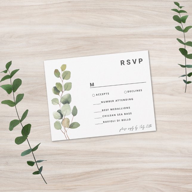 Contemporary Minimalist Eucalyptus RSVP Card (Creator Uploaded)