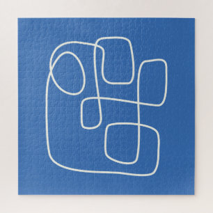 Contemporary Minimalist Line Art Drawing in Blue Jigsaw Puzzle