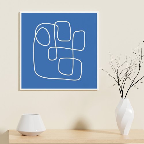 Contemporary Minimalist Line Art Drawing in Blue Poster