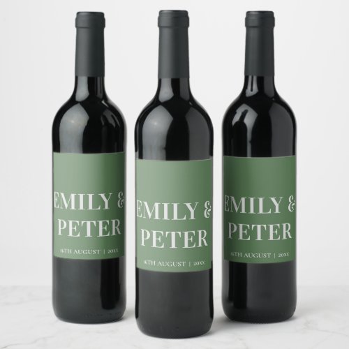 Contemporary Minimalist Modern Sage Green Wedding Wine Label