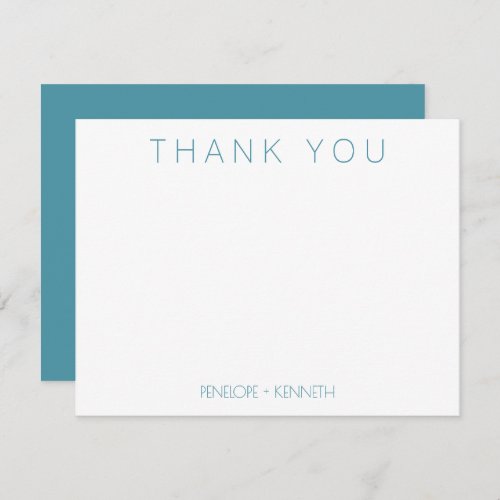 Contemporary Minimalist Personalized Teal Wedding Thank You Card