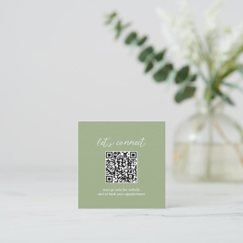 Contemporary Minimalist Sage Green QR Code Modern Square Business Card