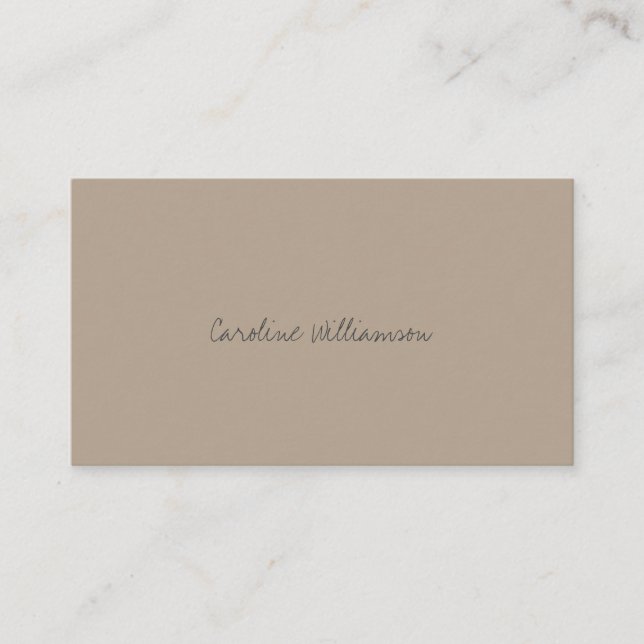 Contemporary Minimalist Script Name Tan Brown QR Business Card (Front)