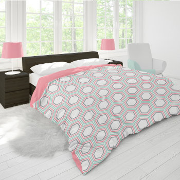 Contemporary Mint And Coral Honeycomb Pattern Duvet Cover by heartlockedhome at Zazzle