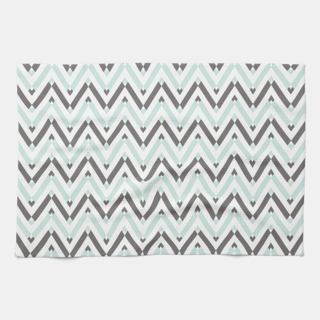 Contemporary Mint Gray White Chevron Striped Towel (Horizontal)