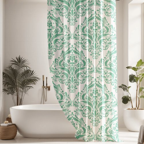 Contemporary Mint Green Damask Pattern Shower Curtain