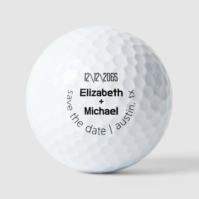Contemporary Mixed Font Wedding Save the Date Golf Balls (Front)