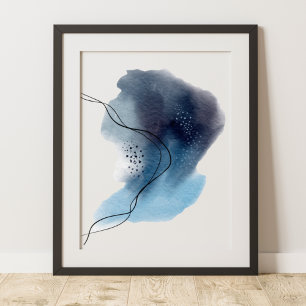 Contemporary Modern Abstract Art Blue Black  Poster