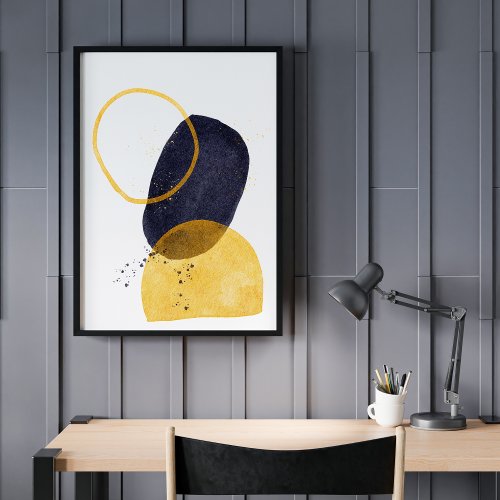 Contemporary Modern Abstract Art Gold Navy  Poster