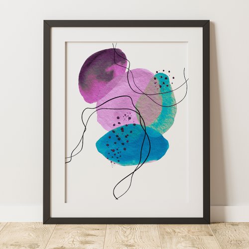Contemporary Modern Abstract Art Purple Teal Black Poster