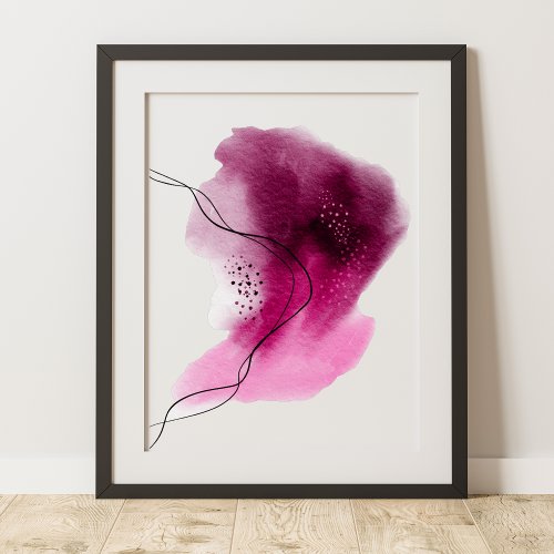 Contemporary Modern Abstract Pink Black Watercolor Poster