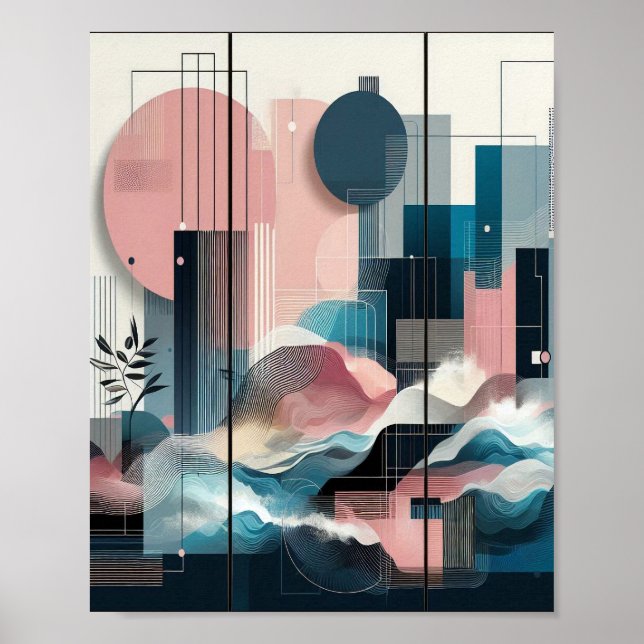 Contemporary Modern Abstract Pink Yellow Black Poster (Front)