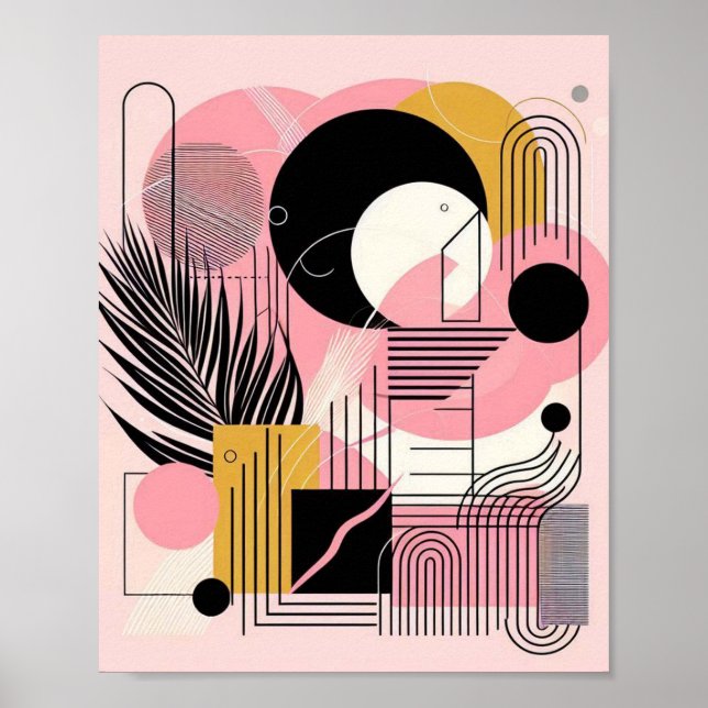 Contemporary Modern Abstract Pink Yellow Black Poster (Front)