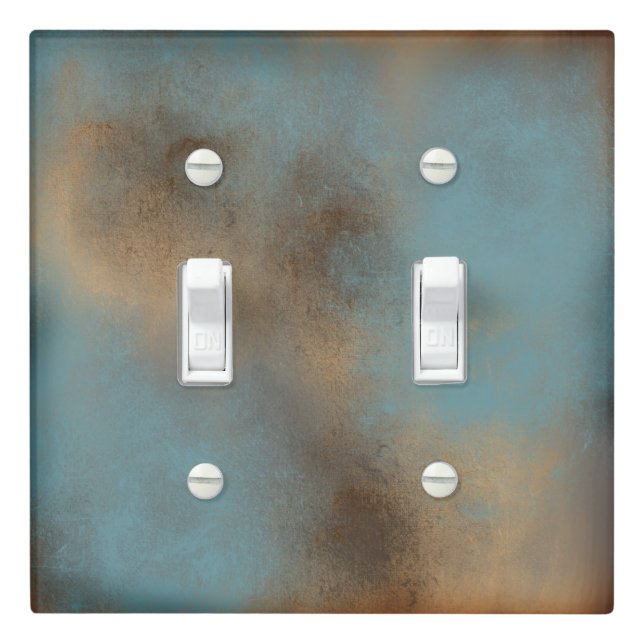 Contemporary Modern Abstract Teal-Blue Golds Light Switch Cover (In Situ)