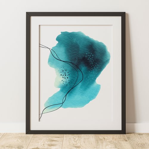 Contemporary Modern Abstract Teal Green Black   Poster