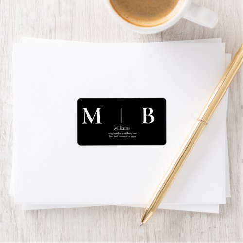 Contemporary Modern BW Monogram Wedding Address Label