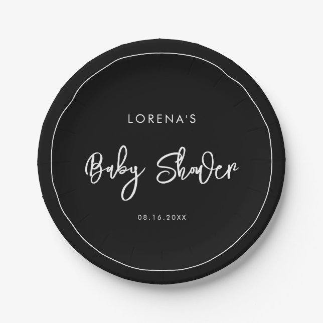 Contemporary modern black Baby Shower Paper Plates (Front)