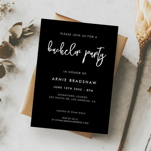 Contemporary modern black Bachelor Party Invitation