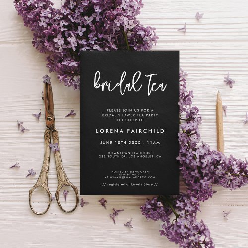 Contemporary modern black Bridal Tea Invitation
