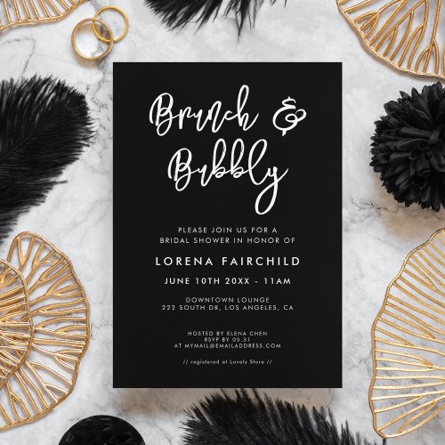 Contemporary modern black Brunch and Bubbly Invitation