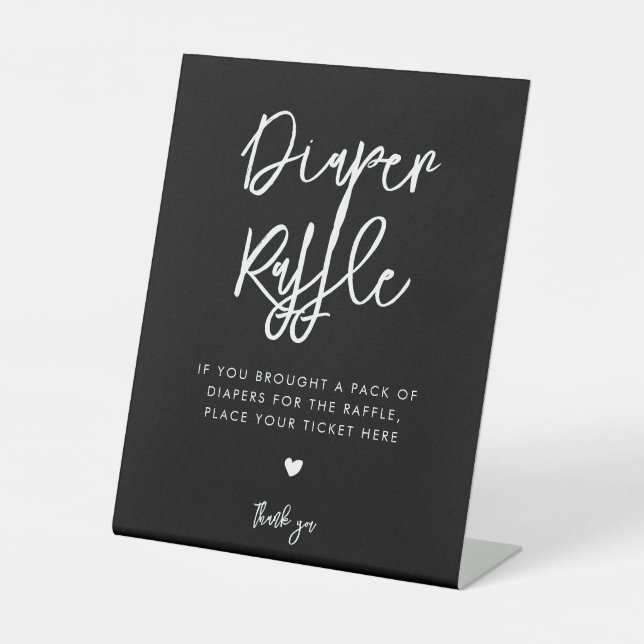 Contemporary modern black Diaper Raffle Pedestal Sign (Front)