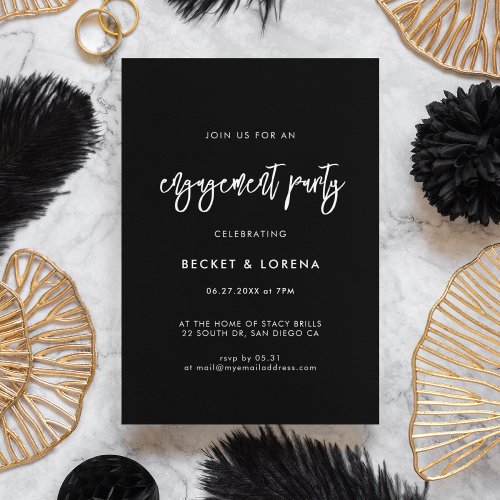Contemporary modern black engagement party invitation