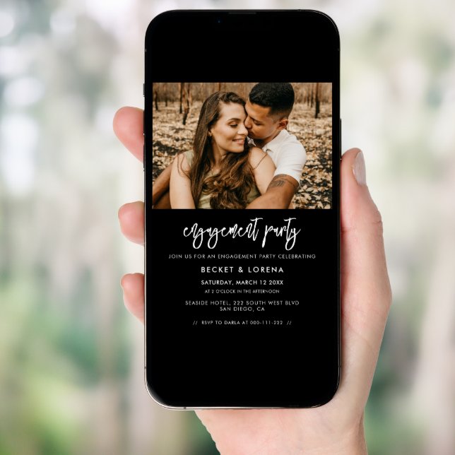 Contemporary modern black Engagement party Invitation (Front Digital)