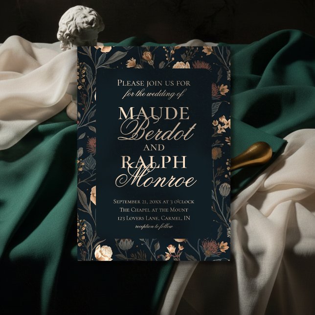 Contemporary Modern Black Floral Wedding Invitation (Announce your celebration with timeless elegance using this Contemporary Floral Wedding Invite!)