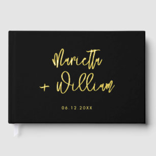Contemporary Modern Black & Gold Wedding Foil Guest Book
