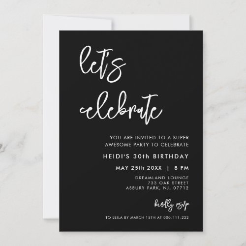 Contemporary modern black Lets celebrate Invitation