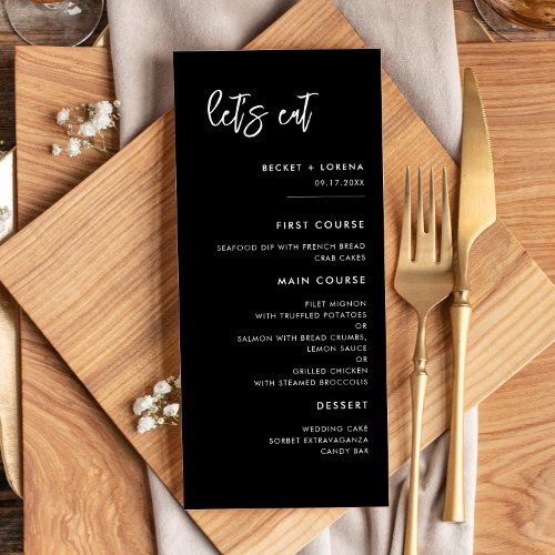 Contemporary modern black Lets eat wedding Menu