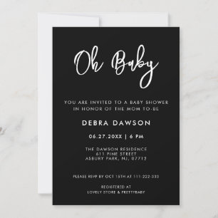 Contemporary modern black Oh Baby Invitation