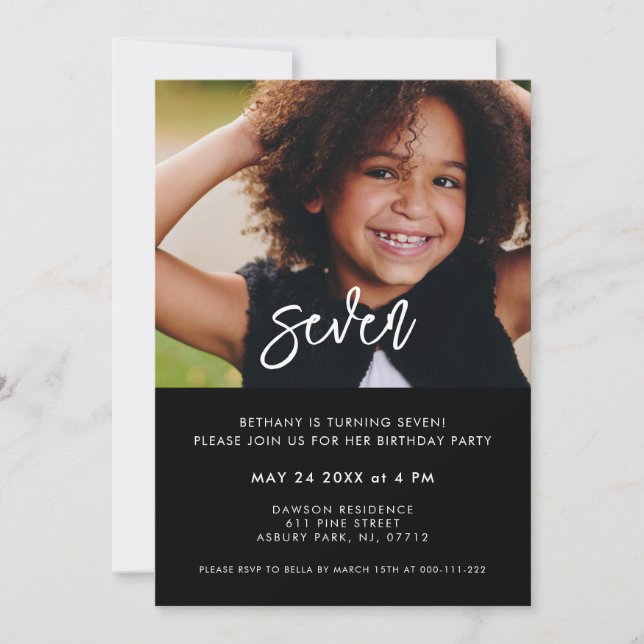 Contemporary modern black Photo Birthday Invitation (Front)