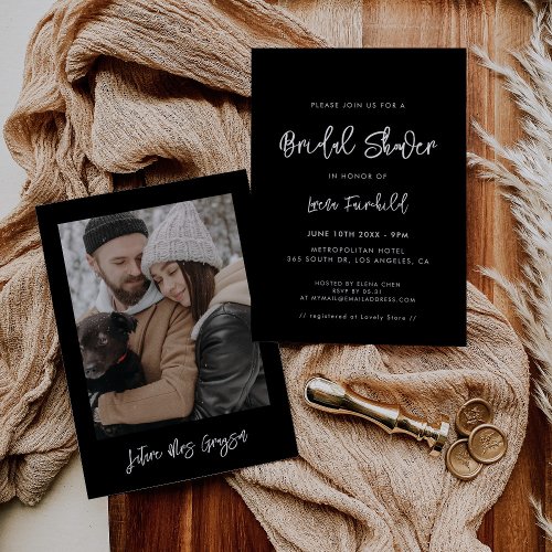 Contemporary modern black photo bridal shower invitation